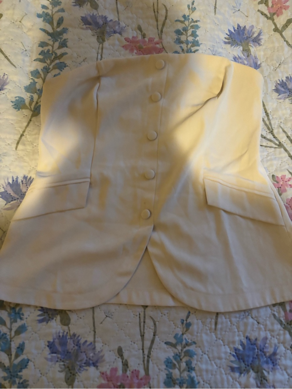 Strapless Cream Tailored Peplum Vest
